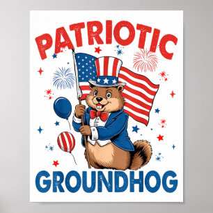 Poster Marmotte patriotique Drapeau américain 4 juillet