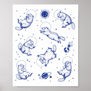 Poster Marmottes Astronaute Dans L'espace Drôle Rétro Mar