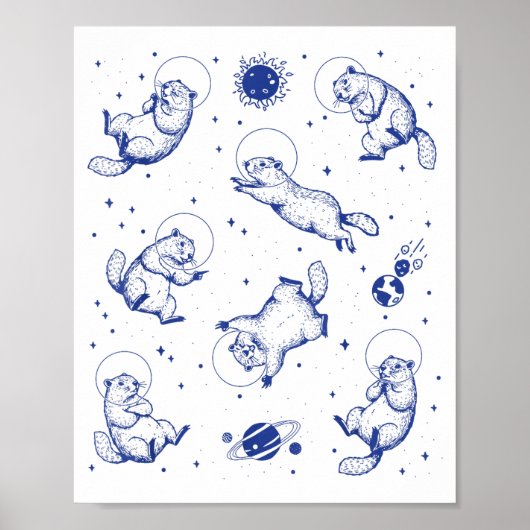 Poster Marmottes Astronaute Dans L'espace Drôle Rétro Mar (Devant)