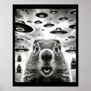 Poster Marmottes Bizarres Selfie Avec Un Ovni Alien Drôle