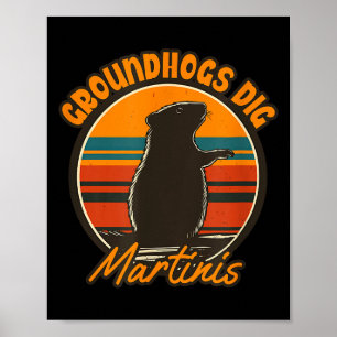 Poster Marmottes Et Martinis - Marmotte Rétro Drôle Ar