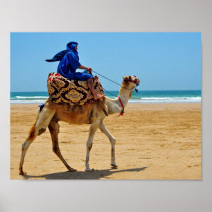 Poster maroc arab ride chameau plage bord de mer