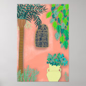Poster Maroc Jardin Murs roses Palm Tree Art (Devant)