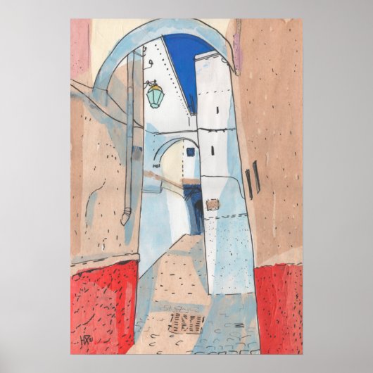 Poster Maroc Street Cityscape Papier Collage d'esquisse A (Devant)