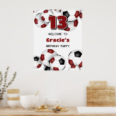 Poster maroon black soccer balls anniversaire de enfant (Cuisine)