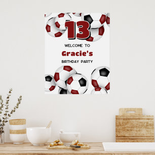 Poster maroon black soccer balls anniversaire de enfant