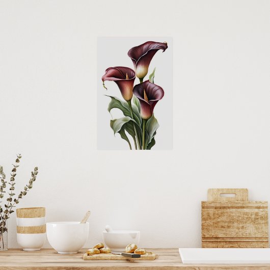 Poster Maroon Calla Lilies Lily Flower Art Imprimer Poste (Cuisine)