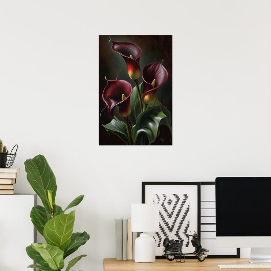 Poster Maroon Calla Lilies Lily Flower Art Imprimer Poste (Bureau à domicile)
