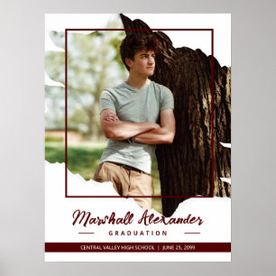 Poster Maroon Edgy Abstrait Torn Photo Graduation