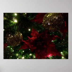 Poster Maroon et Arbre de Noël d'or I Photo de vacances
