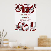 Poster maroon grey volleyballs fête d'anniversaire bienve (Cuisine)