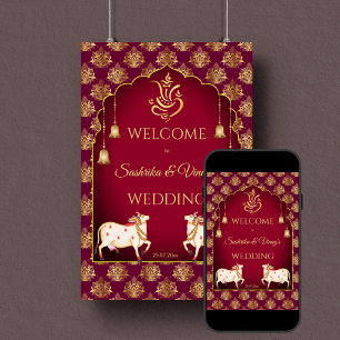Poster Maroon or Gomata mariage signe d'accueil