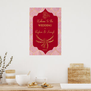 Poster Maroon or mariage hindou signe de bienvenue Ganesh