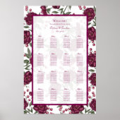 Poster Maroon Rose Wedding Seating Chart (Devant)
