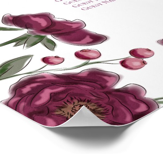 Poster Maroon Rose Wedding Seating Chart (Coin)