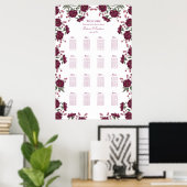 Poster Maroon Rose Wedding Seating Chart (Bureau à domicile)