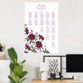 Poster Maroon Rose Wedding Seating Chart (Bureau à domicile)