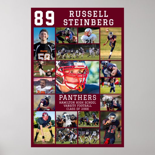 Poster Maroon Sports Senior Graduation 18 Photo Collage (Devant)