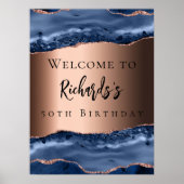 Poster Marque bleu bronze agate bienvenue anniversaire (Devant)