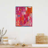 Poster Marques de pinceau rose et orange Abstraites (Cuisine)