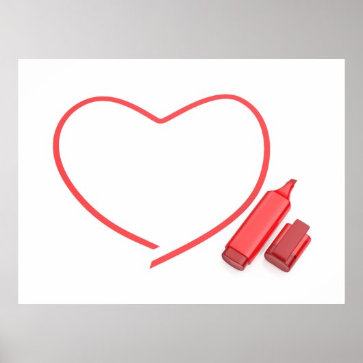 Poster Marqueur rouge et coeur rouge (Devant)