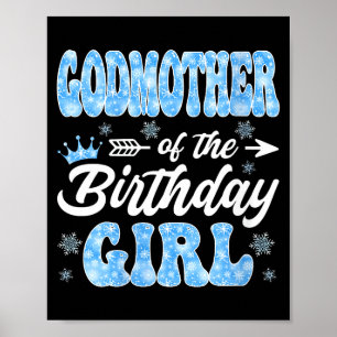 Poster Marraine de la fille d'anniversaire flocons de nei