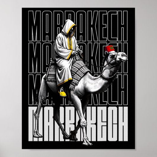 Poster Marrakech Chameau Coucher de soleil Maroc Drapeau (Devant)