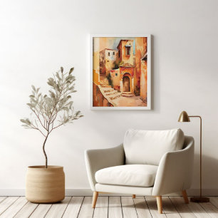Poster Marrakech, Maroc Ancienne Médina Style expressionn