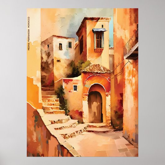 Poster Marrakech, Maroc Ancienne Médina Style expressionn (Devant)