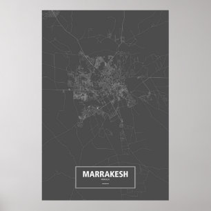 Poster Marrakech, Maroc (blanc sur noir)