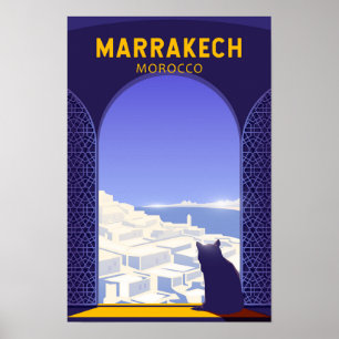 Poster Marrakech Maroc Chat Rétro