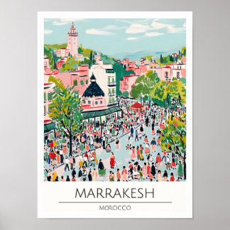 Poster Marrakech Maroc Illustration d'art vintage Voyage