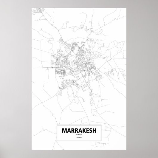 Poster Marrakech, Maroc (noir sur blanc) (Devant)