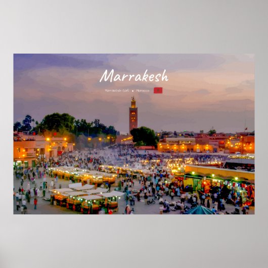 Poster Marrakech, Maroc - Place Jemaa el Fnaa (Devant)