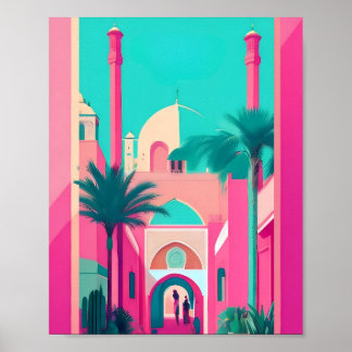 Poster Marrakech Maroc Vecteur plat Art Turquoise