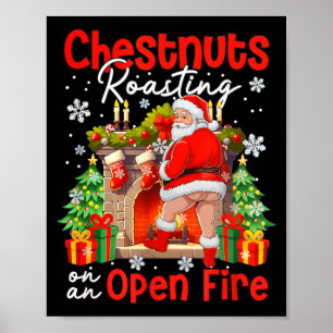Poster Marrons rôtis sur un feu ouvert drôle de Père Noël