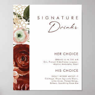 Poster Marsala Automne Floral   Signature Drinks Signe