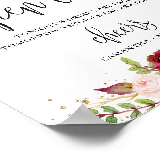 Poster Marsala bourguignonne fleurie or boho panneau à ba (Coin)