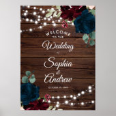 Poster Marsala & Fleurs de marine Mariage en bois rustiqu (Devant)