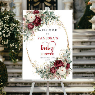 Poster Marsala Fleurs Eucalyptus Bienvenue Baby Shower