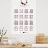 Poster Marsala Floral Antlers Mariage de automne bleu mar (Cuisine)