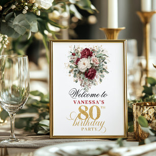 Poster Marsala floral blush 80e anniversaire 8x10 de bien