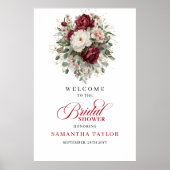 Poster Marsala Flowers Eucalyptus Bridal Shower Welcome (Devant)