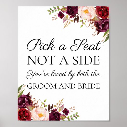 Poster Marsala & rose Floral Choisir un siège pas un pann (Devant)