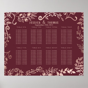 Poster Marsala Rouge Rose Or Platine Platine graphique