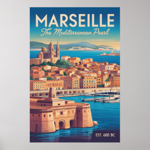 Poster Marseille France Paysage Urbain de Style Rétro Voy