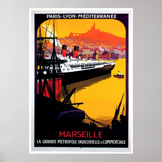 Poster Marseille Navire Vintage Annonce (Devant)
