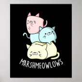 Poster Marsh-meow-low Funny Chat Marshmallow Pun Dark BG (Devant)