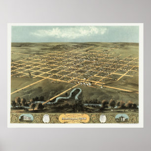Poster Marshalltown, carte panoramique d'IA - 1868