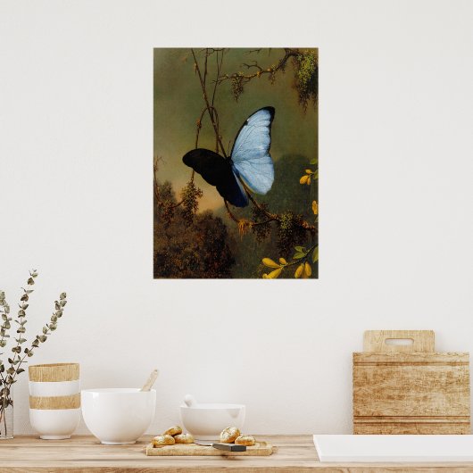 Poster Martin Johnson Heade - Papillon Morpho Bleu (Cuisine)